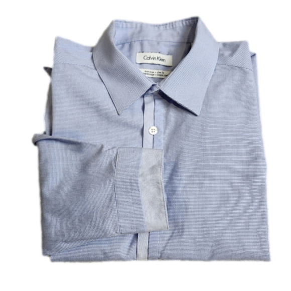 Men's Dress shirt Slim fit Collared Button down blue white Size XL CALVIN KLEIN - Picture 1 of 13